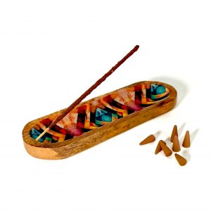 Porte-Encens en Bois Coloré – Design Artisanal (30x10 cm) - grand bateau de toutes les couleurs