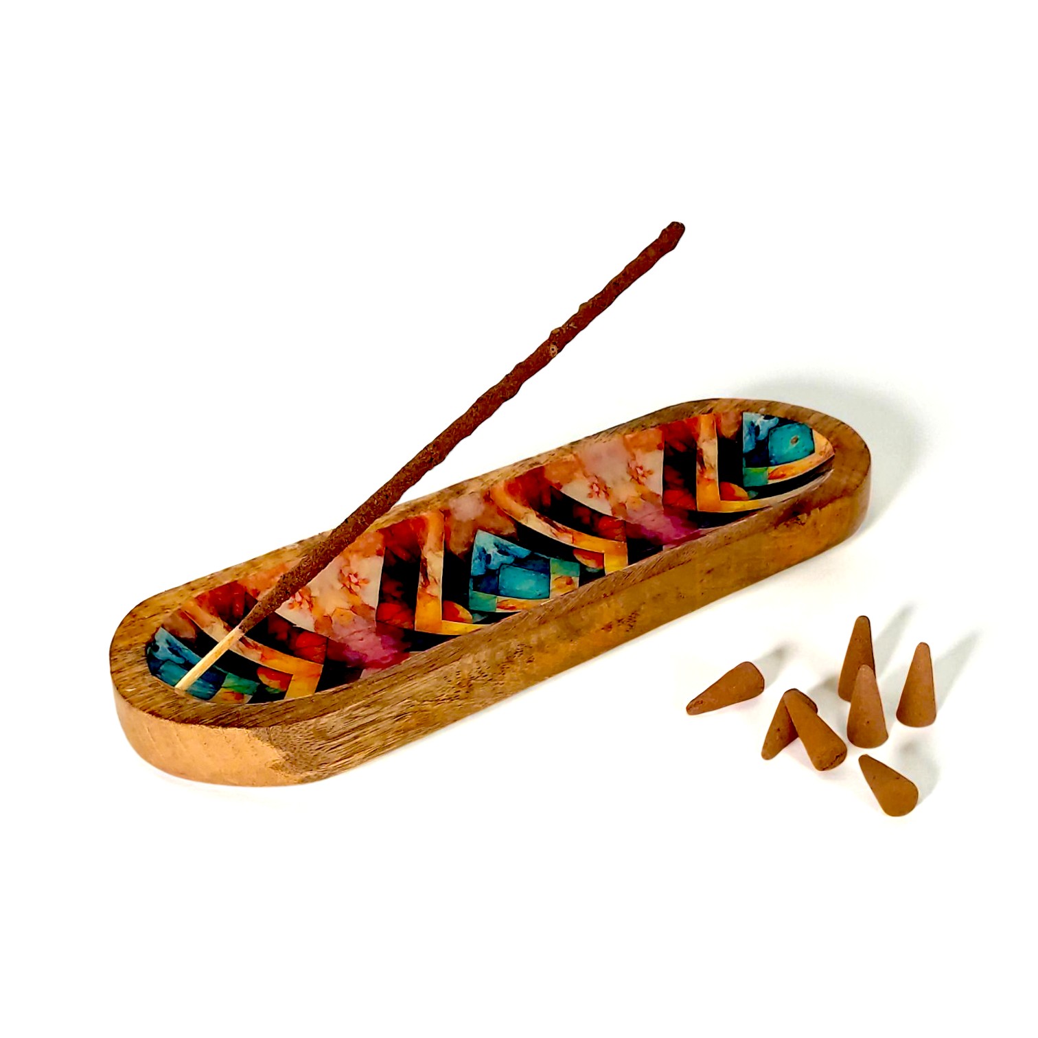 Porte-Encens en Bois Coloré – Design Artisanal (30x10 cm) - grand bateau de toutes les couleurs