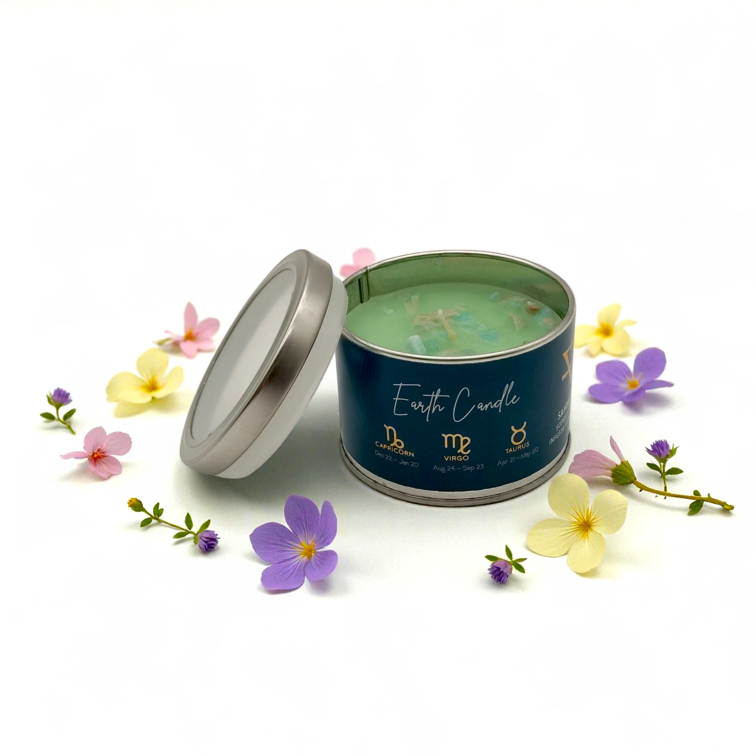 Bougie 4 éléments : la Terre – Santal & Amazonite