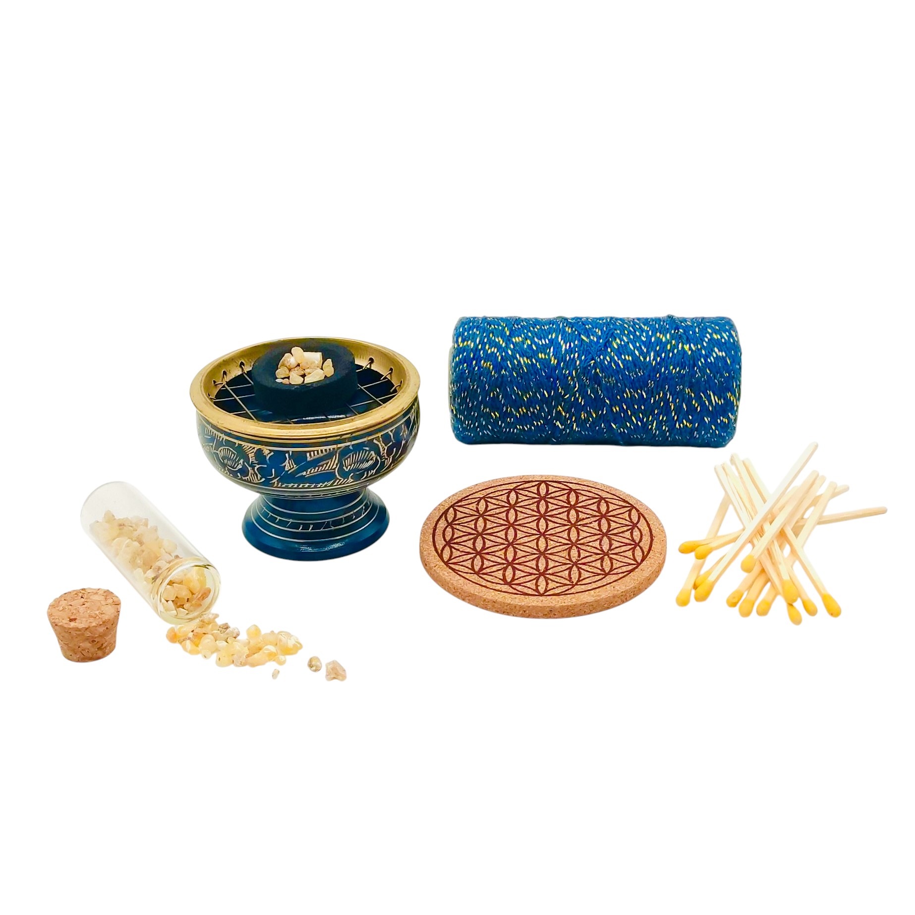 Brûleur d’encens en laiton Bleu – Image 2