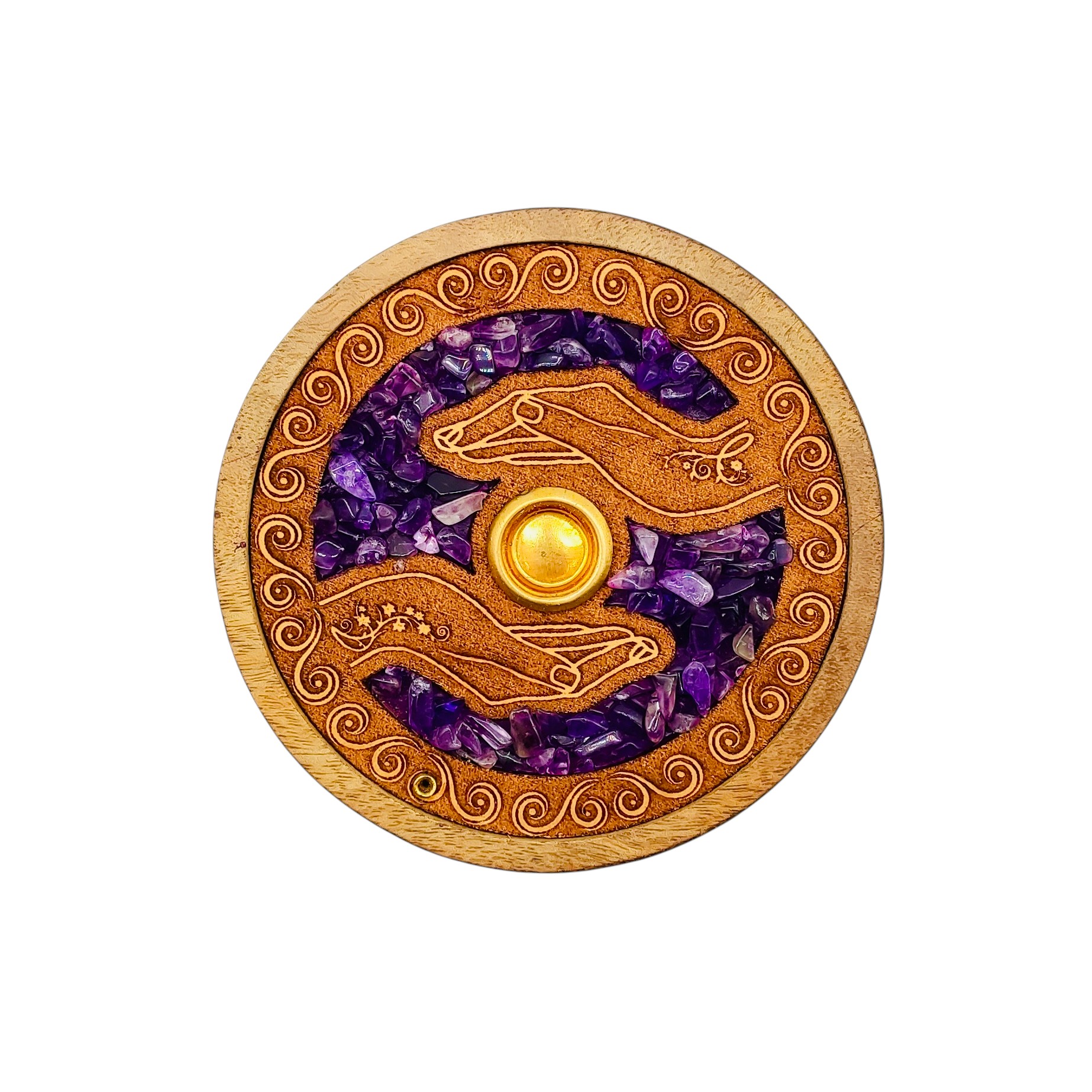 Porte-Encens Mains Guérisseuses en Bois de Manguier & Améthyste – Image 2