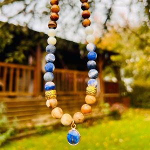 Mala “Vision Claire” – Lapis Lazuli, Sodalite, Jaspe & Œil de Tigre